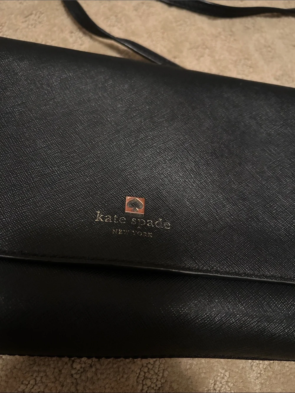 kate spade Black Leather Crossbody with Gold-Tone Accents